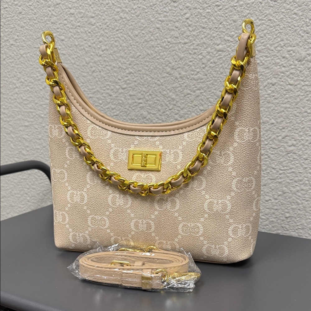 Elegant Beige Chain Shoulder Bag